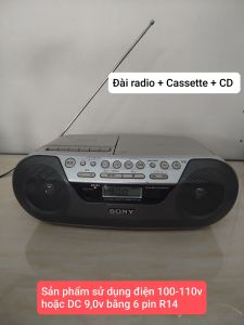Đài radio Cassette CD SONY CFD-S05 hàng bãi Nhật sử dụng điện 100-110v hoặc DC 9.0v với 6 pin R14.