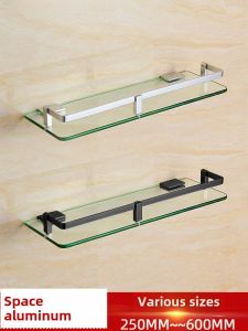 Space Aluminum Glass Single Layer Wall Mounted Bathroom Storage Shelf