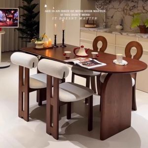 Elegant Oval Shaped Solid Wood Dining Table European Style Luxury Minimalist Living Room Island Desk Office Table Customizable