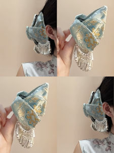 Wo Tion | Traditional Chinese Style Blue Pattern Tassel Hair Clip