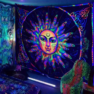 VIKAMA Sun Moon Energy Field Tapestry Illusion Gradient Fabric Bohemian Living Room B&B Room Decoration