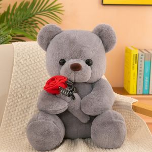 Disney | Kawaii Teddy Bear With Roses Plush Toy Soft Bear Stuffed Doll Romantic Gift for Lover Home Decor Valentines Day Gift for Girl