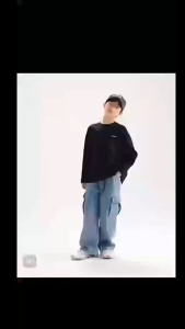 Korea Jeans Cargo Pants for Kids Boys with 6 Pockets Loose Fit Jeans Fashion Cargo for Childrens Light Blue Jogging Pants