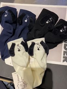 Spring and Summer Heel Cartoon Puppy Three-Dimensional Ears Thin Cotton Socks Cute Fashion Teenage Leisure Sports Medium and Short Stockings