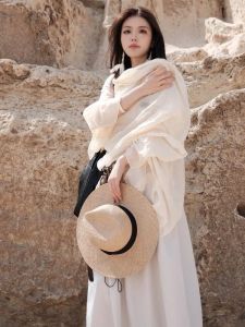 Travel Sunshade Scarf Ultra Large Super Fairy Tale Ethnic Style Desert Cotton Linen Silk Scarf Multi-Functional Long Rectangle