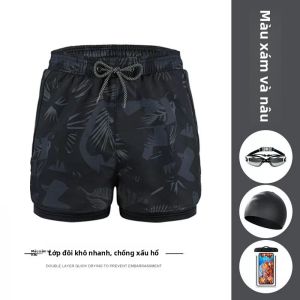 MONLEYTA | Quần bơi nam cạp cao nhanh khô hai lớp chuyên nghiệp Quần đi biển cỡ lớn cho bơi lội tại suối nước nóng
