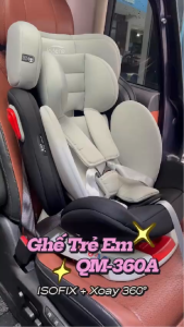 Ghế An Toàn Cho Trẻ Em QM-360A ISOFIX + Xoay 360° Thông Minh + Khoá An Toàn 5 Điểm Phiên Bản Hiện Đại Màu Xám Sang Trọng