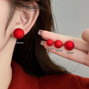 Pure Silver Pearl Red Earrings Womens Fashion OL Style Jewelry Lightweight Luxury Elegant Trendy Ball Pattern Ear Studs