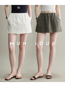 Air-Washed Cotton Linen Short Half Skirt A-Line Loose Fit Elastic Waist Pleated Anti-Aging Design Daily Commute Style