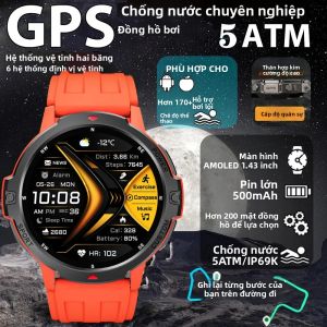Đồng Hồ Thông Minh GPS Màn Hình AMOLED 1.46 Inch La Bàn Đo Độ Cao Khí Áp Pin 580mAh Chống Nước 5ATM Dành Cho Nam Giới
