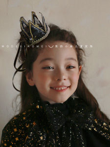 Black Lace Crown Hairband Princess Girls Side Bow Embroidered Gold Thread Hair Accessory Childrens Fashion Headwear