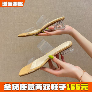 Transparent High Heel Sandals Womens Summer Fashion Roman Style Thick Heel Slippers Crystal Slippers Large Size Shoes for Women