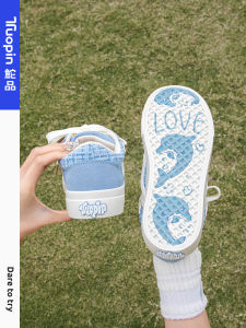 Original Design Canvas Slip-On Shoes for Women Casual Style Blue Color Spring Summer New Arrival Thick Bottom Rubber Sole