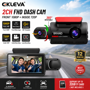 EKLEVA Mini Car Front Camera DVR Video Recorder 3-Inch IPS Screen 2 In 1 Dual Lens FHD 1080P Dash Cam Night Vision Dashcam Black Box