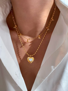 CAFFTI | Natural Mother-of-Pearl Golden Heart Long Necklace