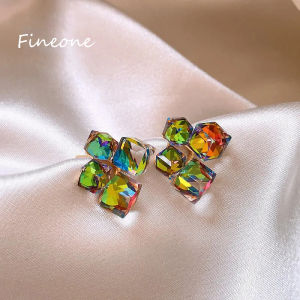 Fantastic Colorful Crystal Geometric Square Earrings with Different Angles and Colors Unusual Jewelry for Women or Girls