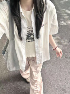 Áo Sơ Mi Nữ Tay Ngắn Dáng Rộng Mùa Hè 2025 Áo Khoác Ngoài Áo Khoác Cardigan Áo Sơ Mi Cotton Chống Tia UV Áo Sơ Mi Cổ Polo