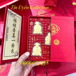 Bộ Quà Tặng Tết Ngũ Phúc Lâm Môn Mạ Vàng may mắn tài lộc trường thọ biếu tặng Lì Xì Tết 2023 độc đáo