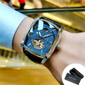 AOKULASIC | AOKULASIC Business Mechanical Watch for Men Retro Tourbillon Moon Phase Skeleton Automatic Mens Watches Luxury Leather Strap New