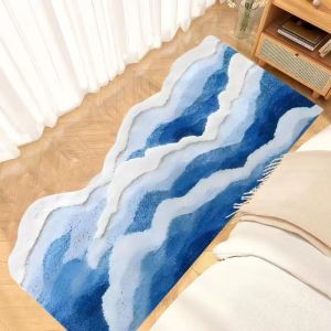 VIKAMA Blue And White Wavy Pattern Carpet Soft Bedside Rug For Bedroom Living Room Sofa Childrens Room Decorative Carpet