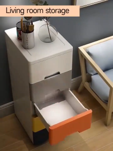KUKI Cabinet Drawer Clothes Storage Cabinet With Wheels Plastic Cabinet Bedside Table Organizer