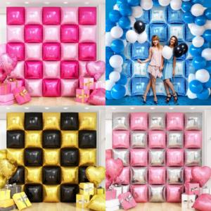 25pcs Multi-colored Double Sided Square Aluminum Foil Balloons Wall Backdrop Adult Wedding Birthday Party Celebration Decor