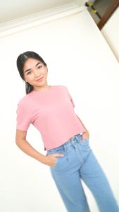 Forest Ladies Round Neck Cotton Terry Boxy Croped Top | Baju T-Shirt Perempuan - 822264