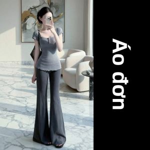 NIUVIES | Bộ Áo Thun Tay Ngắn Màu Xám và Quần Xòe Đẹp Mới