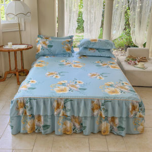 SUNLIGHT HOME Floral Bedsheet With LaceMulti Patterned Bed SheetBreathable Mattress Protector 9 Colors