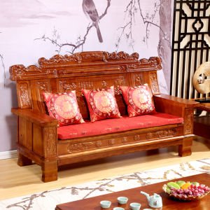 Solid Wood Sofa Chinese Classical Old-Fashioned Wood Economical Rural House Antique Camphor Toon Sofa for Three People