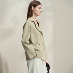 British Style Spring Minimalist Design Drawstring Waistcoat Womens Trench Coat