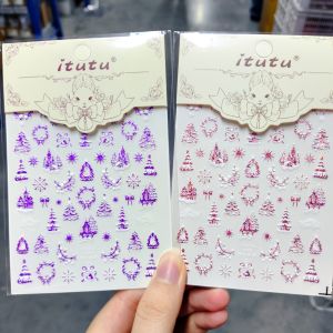 1/2Pcs Laser Silver Christmas Tree Snowflakes Nail Stickers Wreath Castle Crystal Ball Nail Decals Self-Adhesive Manicure Slider