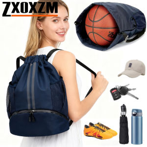 Large Waterproof Drawstring Backpack Gym Sports Bag with Separate Shoes Compartment for Men And Women Swim Training Backpack