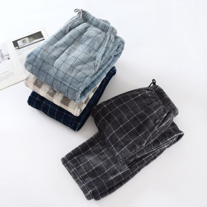 ผู้ชาย ฤดูหนาว ผ้าสักหลาดหนา ลายสก็อต ชุดนอน ลำลอง บ้าน กางเกง Coral ผ้าขนแกะ ขาตรง ไซส์ใหญ่ ใส่สบาย อุ่น โพลีเอสเตอร์