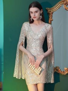 Golden Evening Dress for Women 2023 New Arrival Small Fancy Elegant Socialite Light Luxury Minority Classy Host