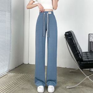 Ice Silk Wide Leg Pants Womens Summer Thin New High Waist Loose Drapey Slim Casual Straight Leg Trousers Korean Style Commute