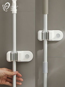 Bathroom No Drilling Wall Mounted Mop Holder Strong Traceless Fixing Clip Sweeper Bar No Trace Mop And Cloth Storage Rack