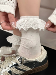 JIFANPAUL | White Female Spring and Autumn Mid-calf Lace Sweet Ballet Style Socks