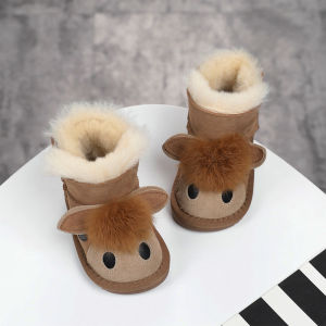 Wool Fur Integrated Childrens Snow Boots Short Thickened Non Slip Embroider Boys Girls Toddlers Boots Cotton-Padded Shoes Snow Boots