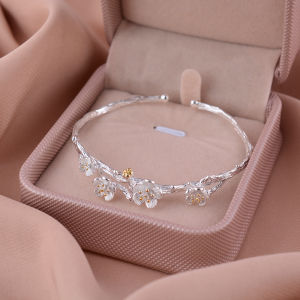 S925 Pure Silver Bracelet Womens Open Style Floral Design Retro Fashion Jewelry Gift for Girlfriend Korean Style Hand Accessory
