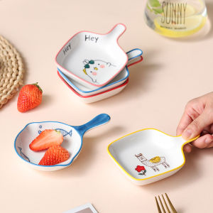 Ceramic Small Plate with Handle Cute Dip Sauce Dish Home Use Dining Utensils Handheld Storage Soy Sauce Flavor Plate