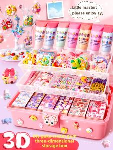 Gu Ka Cream Glue Barrettes Suit Sticker Gu Pan Gift Box Girl Kids Toy Gu Ka Pan Gu Ka Hairpin DIY Material Gu Ka Gu Ka Hand Account Bone Evaluation Card No Card Full Set Three-Layer Storage Box