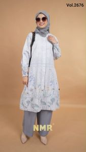 NMR Setelan Tunik Celana Katun Checks Print Vol 2676-4