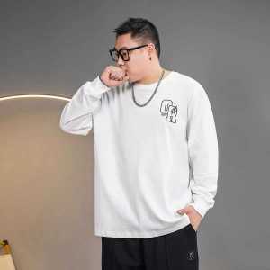 Loose Fit plus Size Mens T-Shirt Pure Cotton Long Sleeve Printed Base Shirt American Style Trendy Brand Autumn Fashionable