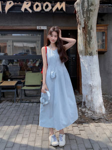 Blue Sleeveless Vest Dress Simple Elegant French Style Spring Autumn New Arrival Womens Fashion Ageless High-End Feeling Dress