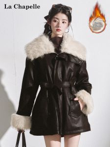 La Chapelle | Fur Collar Faux Fur One Piece Cardigan Winter Belted Thickened Outwear
