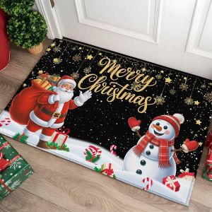 VIKAMA Merry Christmas Welcome Doormat Indoor Outdoor Entryway Rug Santa Claus Snowman Non-Slip Mat Home Decor