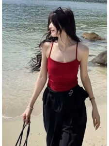 YUEZHONGWEI | Red Strapless Crop Top Women Summer Outdoor Wear Slim Fit Short Sleeveless Back Hollow Out Vest Breathable Comfortable Casual