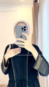 Abaya Turkey 158 Amarta Andinicollection  Hitam Putih Remaja Simpel Muslim Payet Mewah