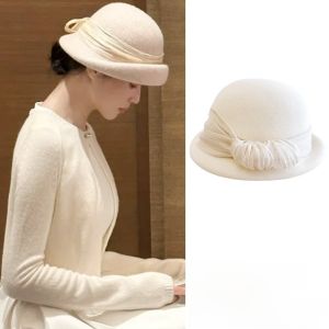 สไตล์เฮปเบิร์น ฤดูใบไม้ร่วง ฤดูหนาว หมวกเบเร่ต์ขนสัตว์ ผู้หญิง เรียบหรู หมวกผู้หญิงวินเทจฝรั่งเศส ทันสมัย หมวกของขวัญสําหรับสุภาพสตรีหมวกชาม